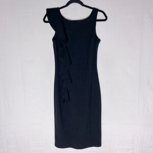 LM Studio Little Black Dress Knee Length Sleeveless Cocktail Dress W Ruffle S